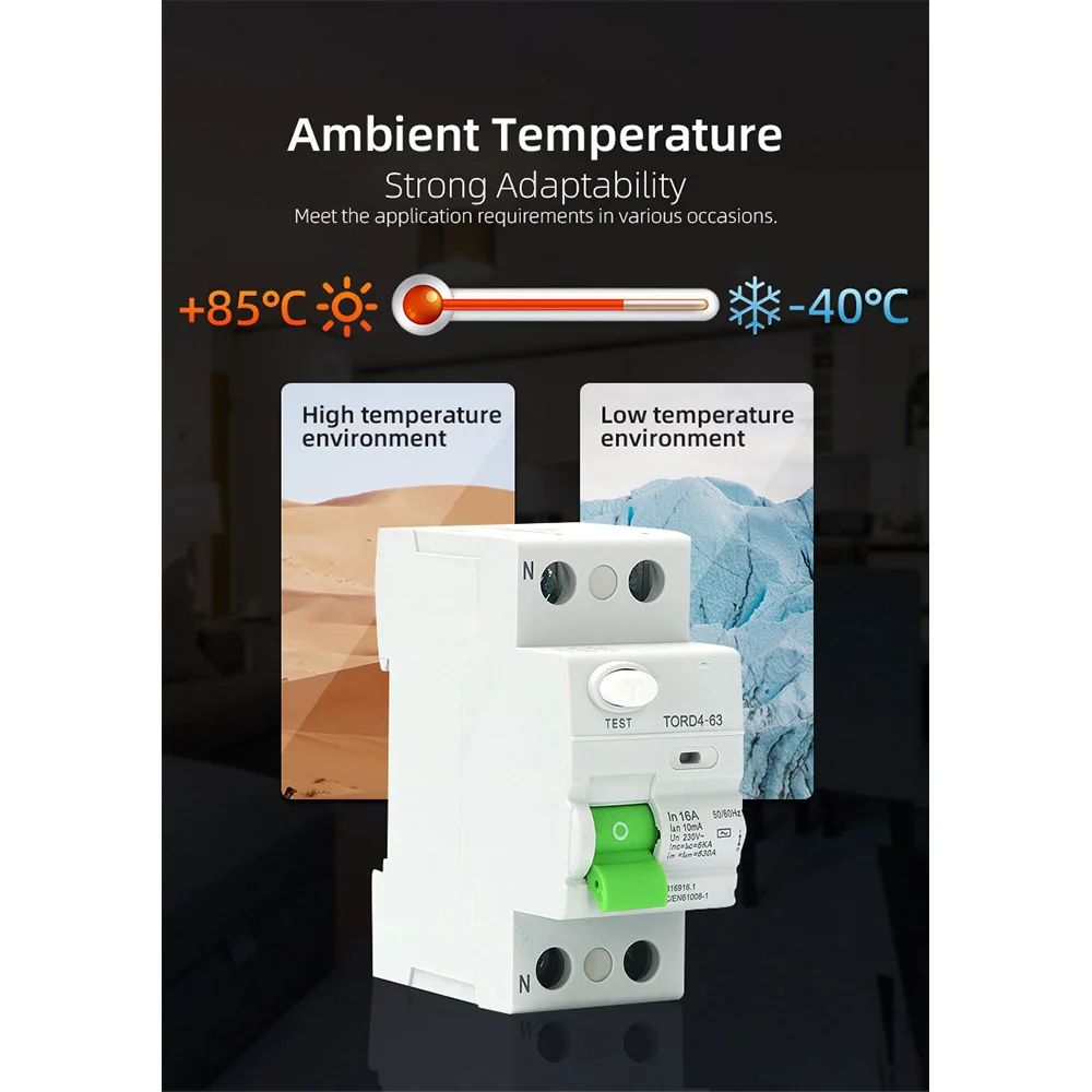 التيار المتناوب 2P 6KA RCCB RCD 230 فولت قطاع دارة التيار المتبقي قواطع تفاضلية مفتاح أمان TORD4-63 2P 16A 10MA