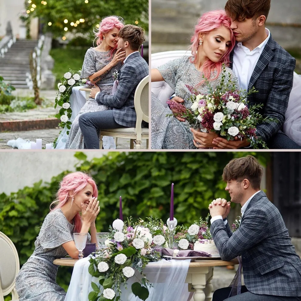 Fiori finti in schiuma di rose bianche artificiali con foglie per bouquet da sposa fai da te, addio al nubilato e decorazioni centrotavola