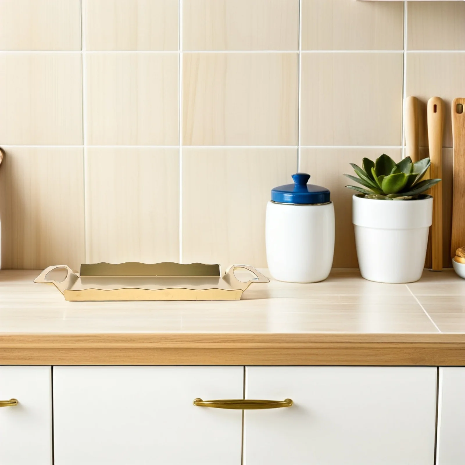 

Stainless Steel Serving Tray Handles Rectangle Snack Platter Coffee Table Organizer Wedding Party Buffet Dessert