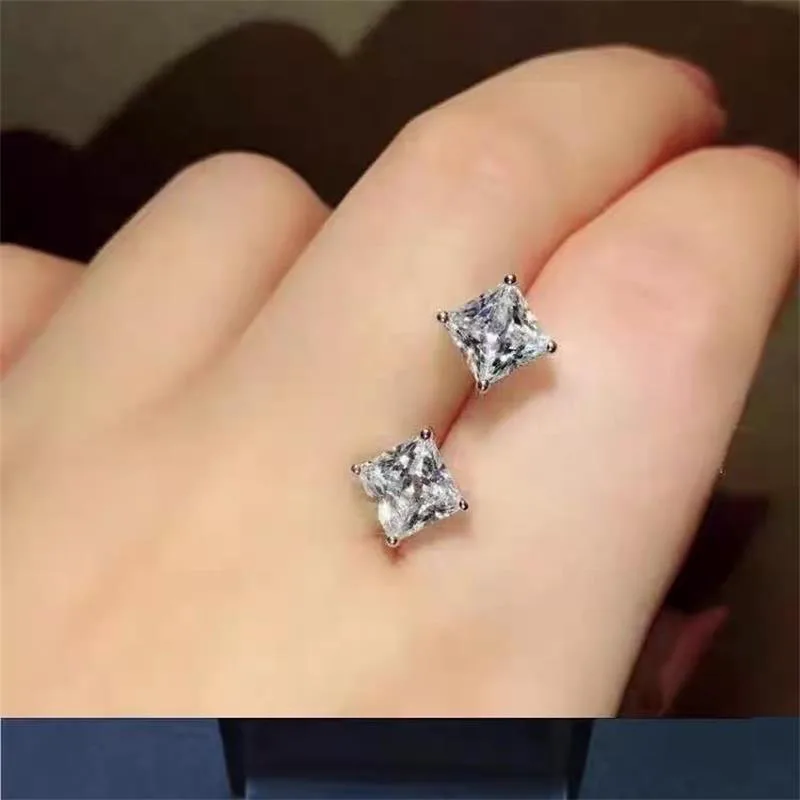 

1ct 2ct 4ct princess square cut moissanite earrings S925 sterling silver white gold plated stud earrings women's jewelry gift
