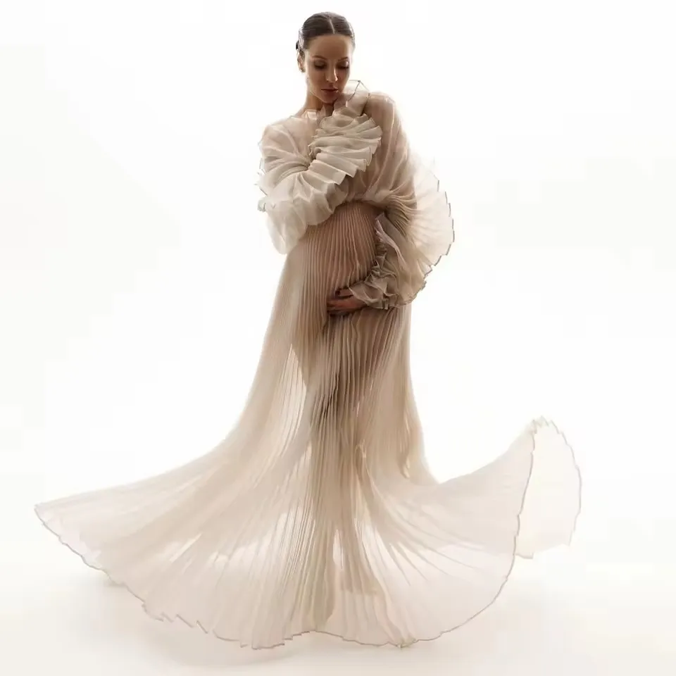 Vestidos de maternidad plisados elegantes y elegantes para sesión de fotos Vestidos para embarazadas Ilusión плаokubе для бем Jaya elemх Vestido de maternidad