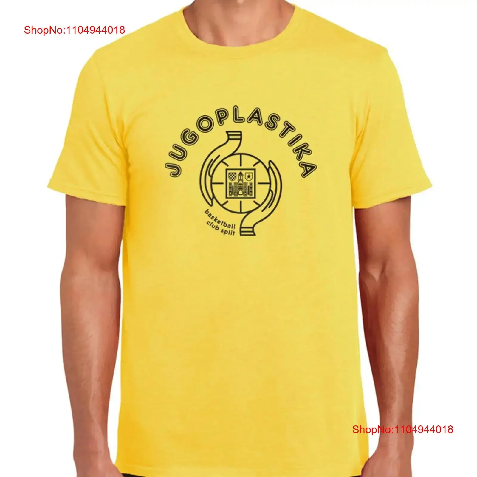 Jugoplastika نادي كرة السلة سبليت يوغوسلافيا كرواتيا الأصفر Kukoc Radja Perasovic Tabak ريترو مروحة صنع تي شيرت خمر