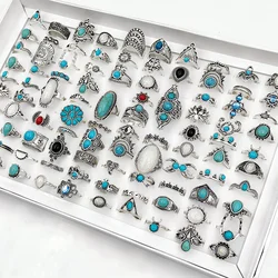 1/5/10/20/30/50pcs Bohemia Rings for Women Men Vintage Silvery Feather Crown Flower Ring Fashion Jewelry Wholesale Size 16-19