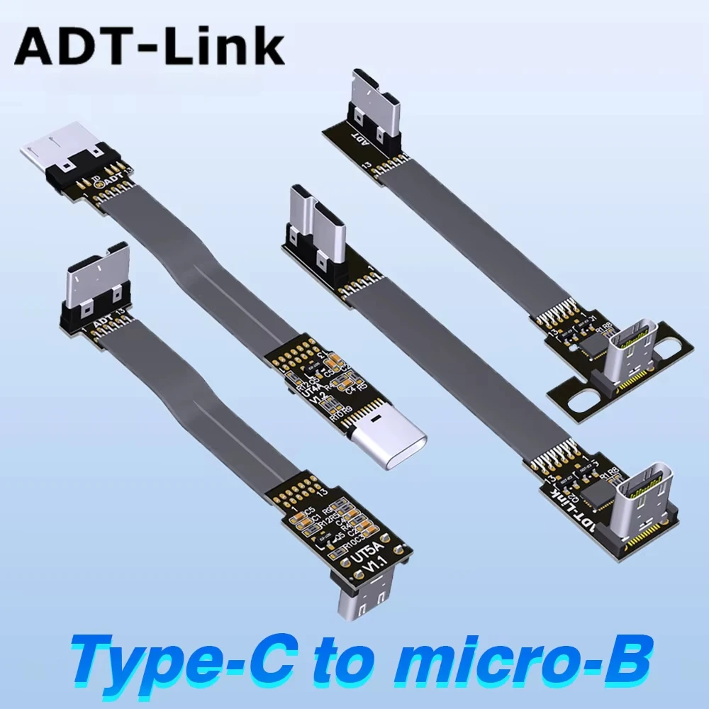 ADT Elbow FPV USB 3.0 Type-C Female To Micro-B Male Flat Extension Cable w E-Marker Welding ID for GPS ROCK Pi 4 Custom 0.03m-3m
