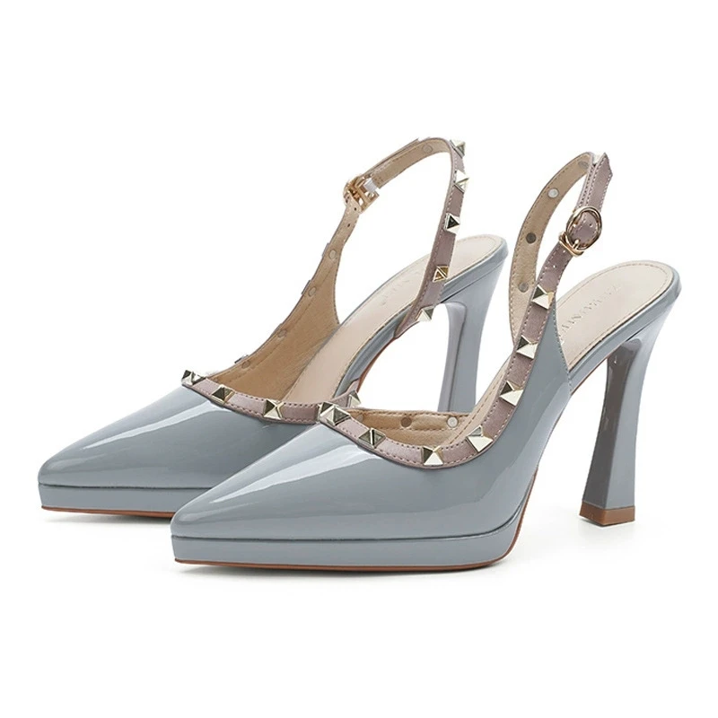

Fashion Buckle Strap Women Pumps 2025 New Summer 10CM Rivet Single Shoes Waterproof Platform Ladies Pointed Toe High Heels