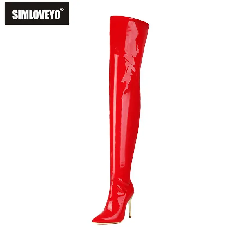 SIMLOVEYO Sexy Women's 74cm Over-Knee High Boots Pointed Toe 11cm Thin High Heel Large Sizes 47-48 White Autumn