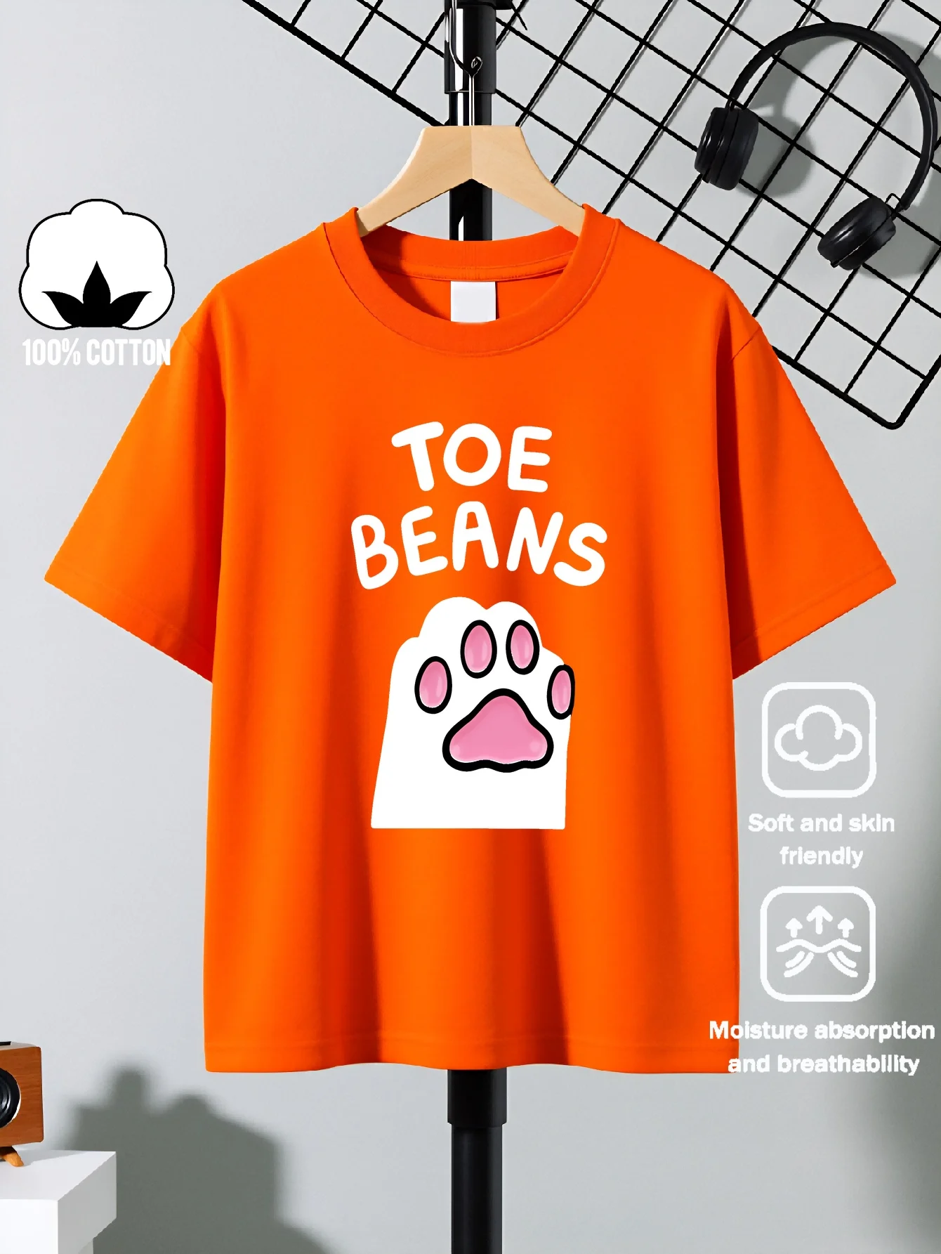 Bean Toe Paw Print Design Machine Washable Indoor and Outdoor Short Sleeved Soft and Comfortable Parent-child Printed Top