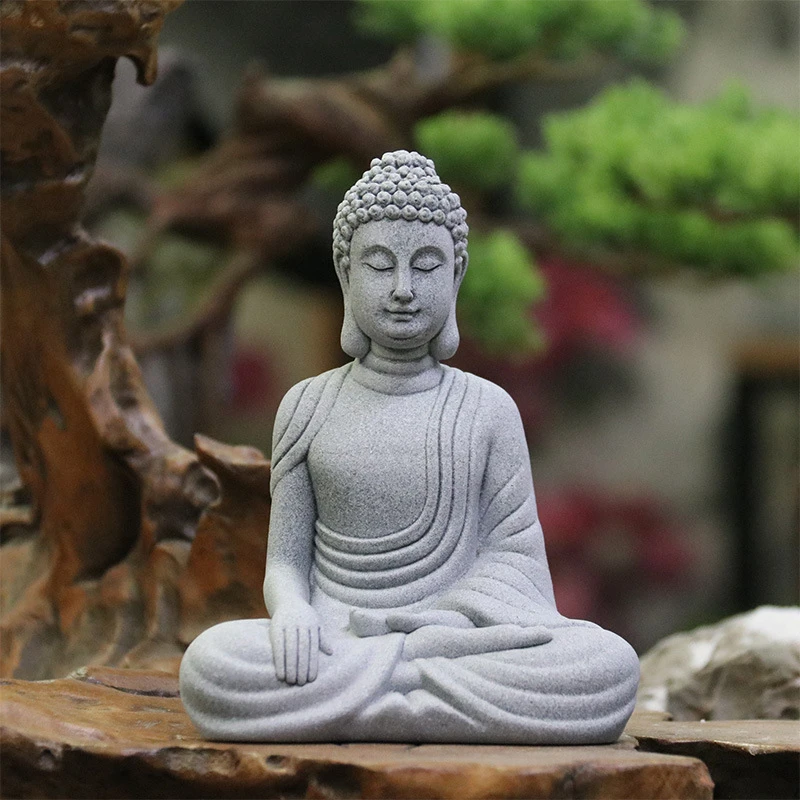 Chinese Style Buddha Statue Micro Landscape Bonsai Ornament Zen Decor for Living Room Entrance Balcony Home Shop Decoration