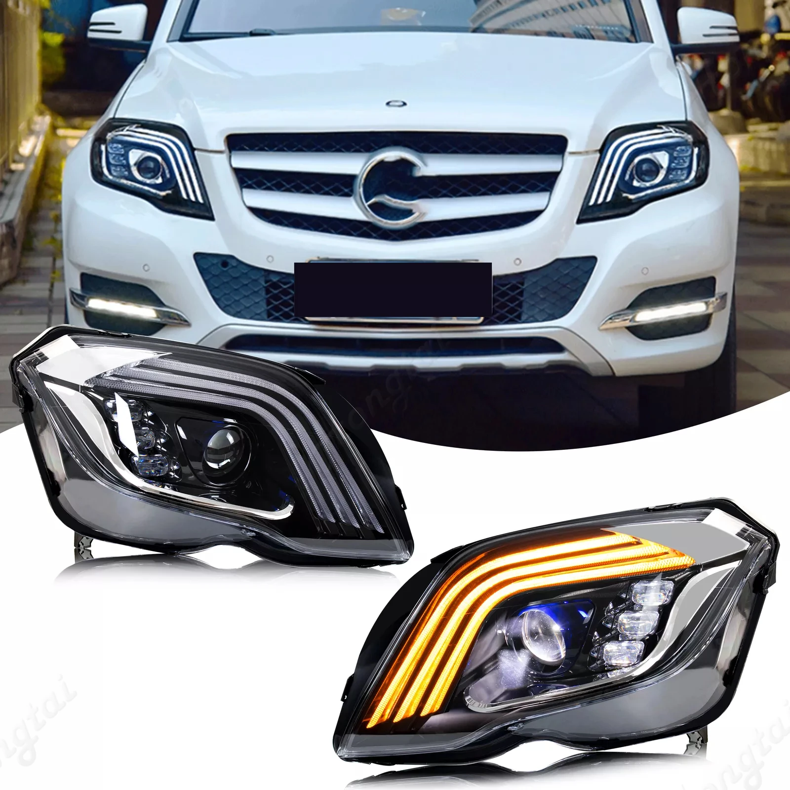 

Пара фар в сборе для Mercedes Benz GLK350 GLK250 2008-2009-2012/2013-2015 светодиодные фары проектора дневные ходовые огни