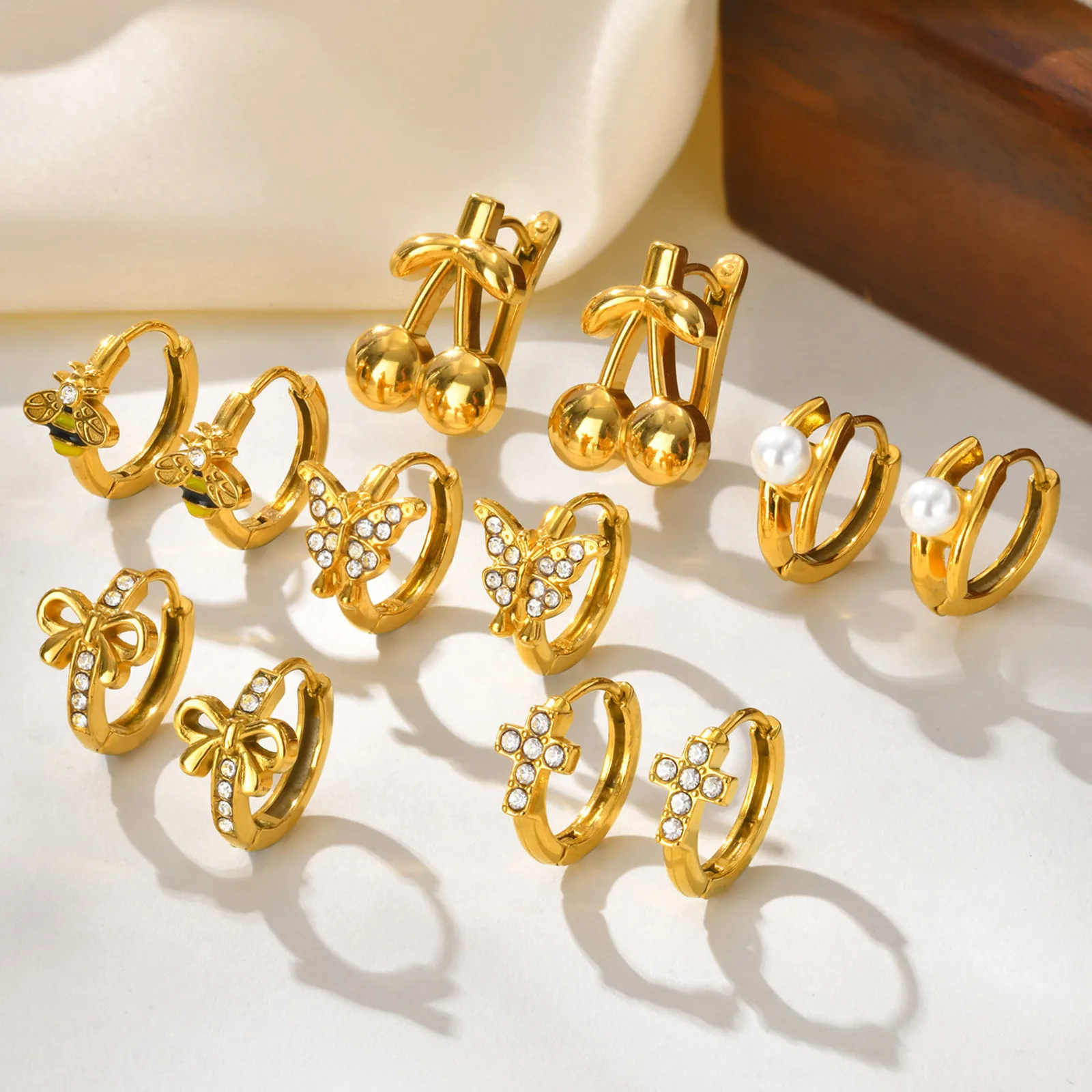 

Vnox Gold Plated Cherry Earrings For Women,Stainless Steel Zircon Piercing Stud Earring,2025 Trendy Jewelry Gifts Accessories