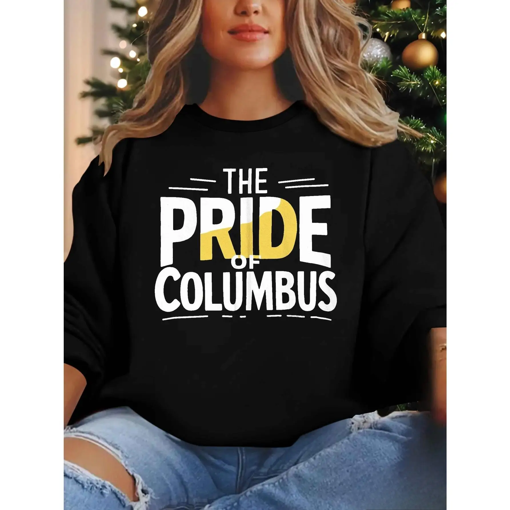 

"The Pride of Columbus" Graphic Sweatshirt, City Spirit Jumper, Stylish Columbus Day Crewneck Top for Women