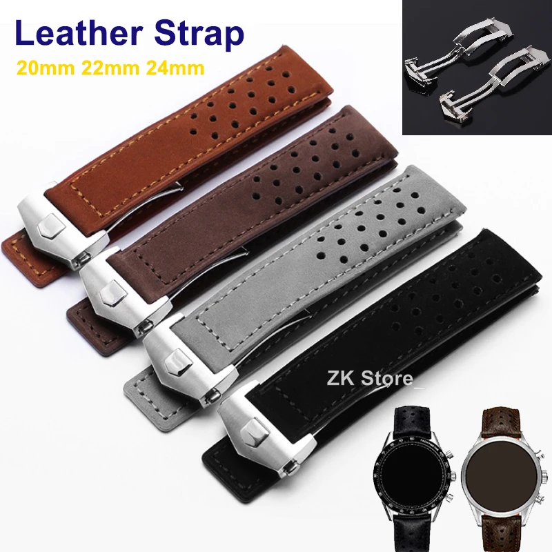 20mm 22mm Bracelet for Tag Heuer Connected 45 for Carrera for Monaco Leather Replace Band Frosted Cowhide Universal Accessory