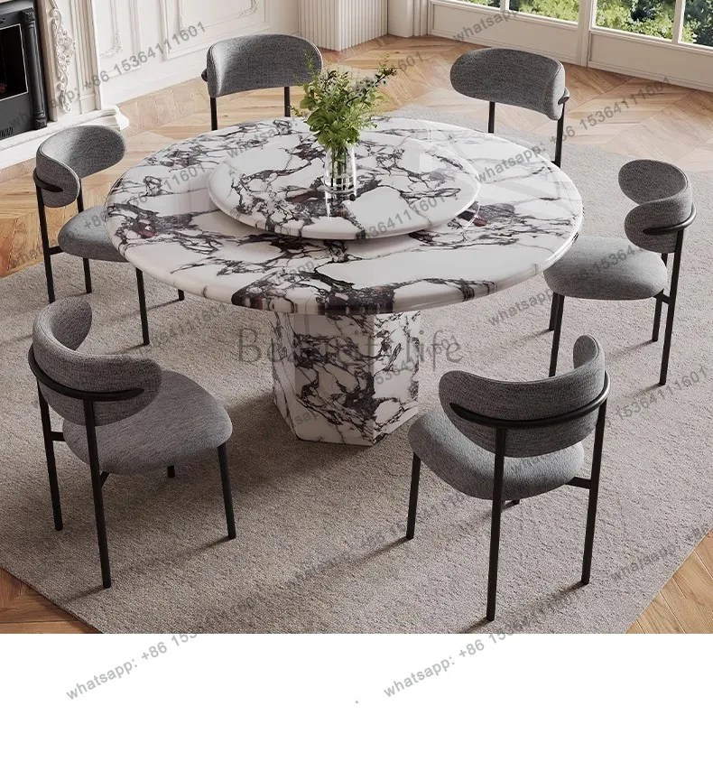 Vintage minimalist round marble dining table with turntable