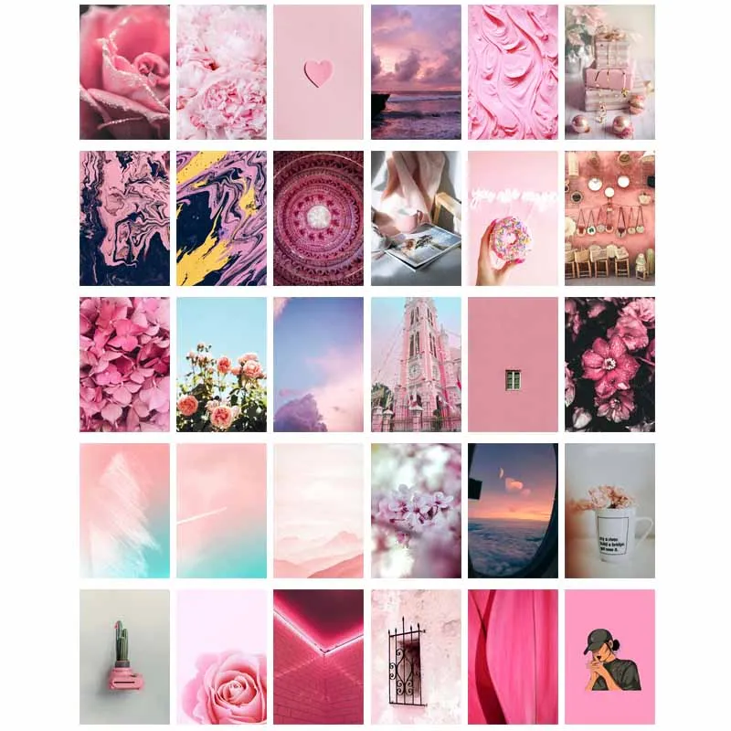 

30Pcs Ins Pink Aesthetic Print Collage Card Set Dream Cardboard Mural Series Rose Sea Wall Art Poster Home Bar Decor Teens Gifts