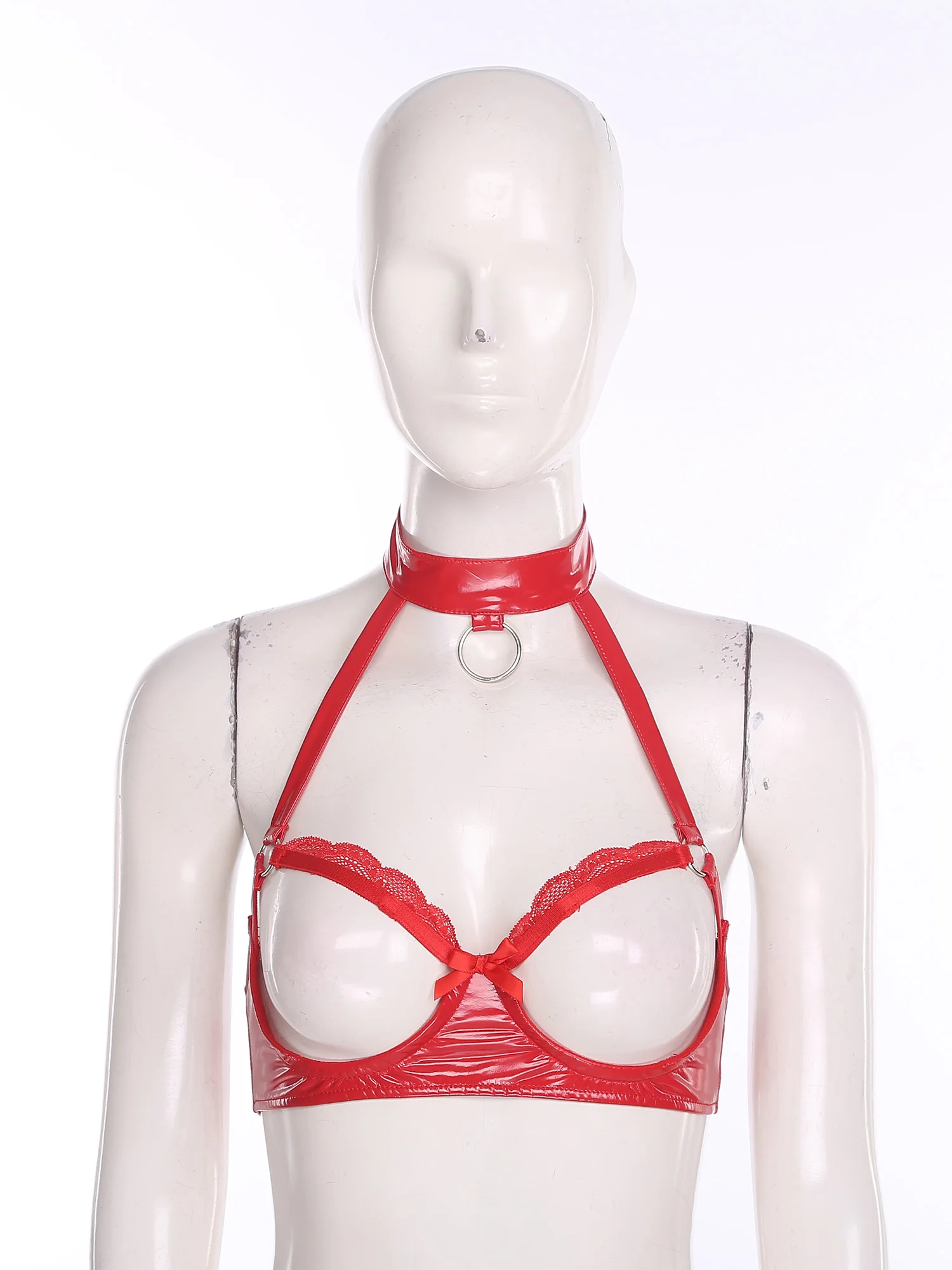 

Женский эротический бюстгальтер из искусственной кожи, топ без чашек, прозрачная бретелька с уплотнительным кольцом, кружевное белье с цветочным принтом для эротического соблазнительного бюстгальтера