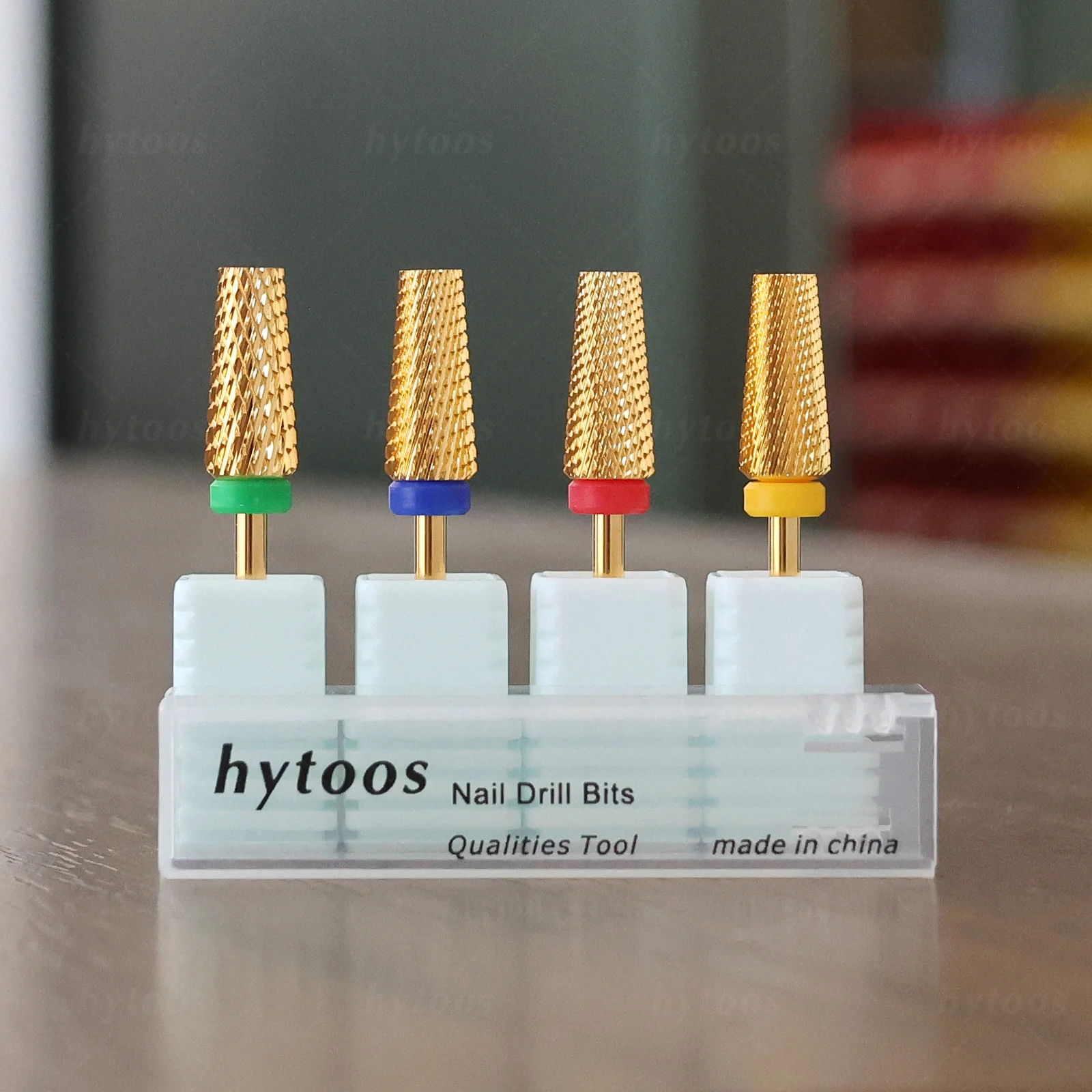 HYTOOS ゴールド テーパー型 5 in 1 ネイルドリルビット フラットトップ 超硬ネイルビット ジェル除去 電動ドリル ファイル マニキュア アクセサリー ツール