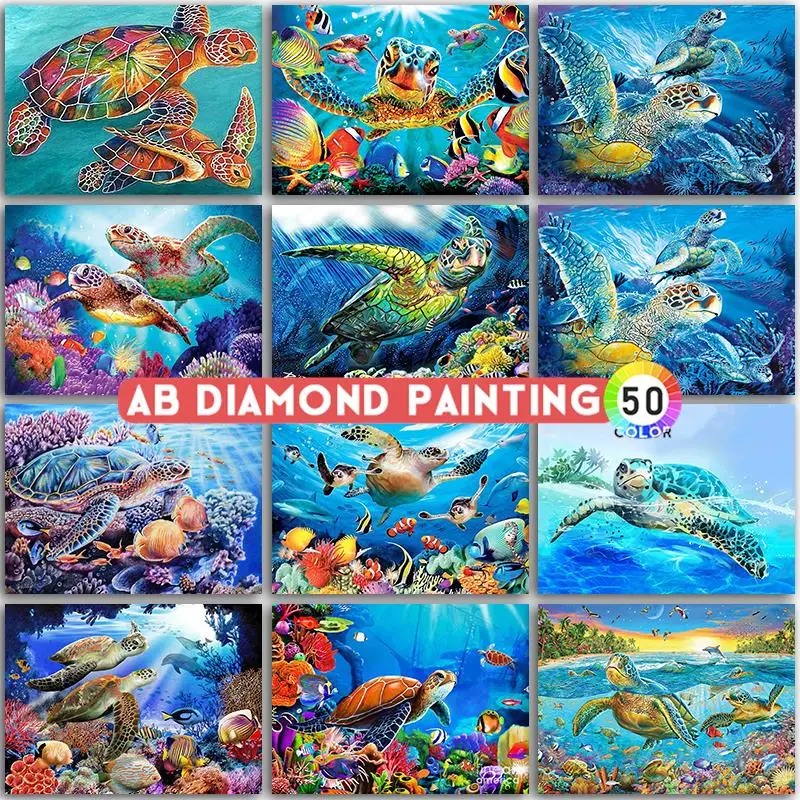 AB DIY Diamond Painting Kit Animal Sea Turtle Ocean Fish Landscape Full Square Round Embroidery Mosaic Cross Stitch Paint Gift