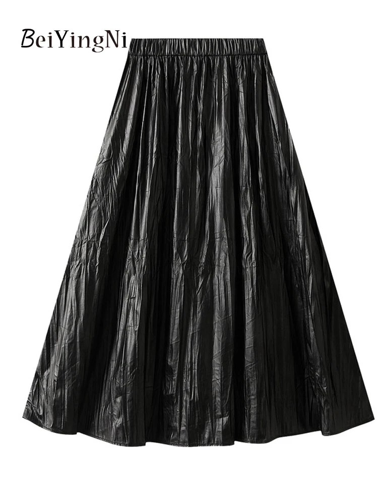 Beiyingni 2024 Fall Women's Skirts Solid Color Casual High Street Winter Pleated Long Pleated Skirt Ladies Elegant Luxury Faldas