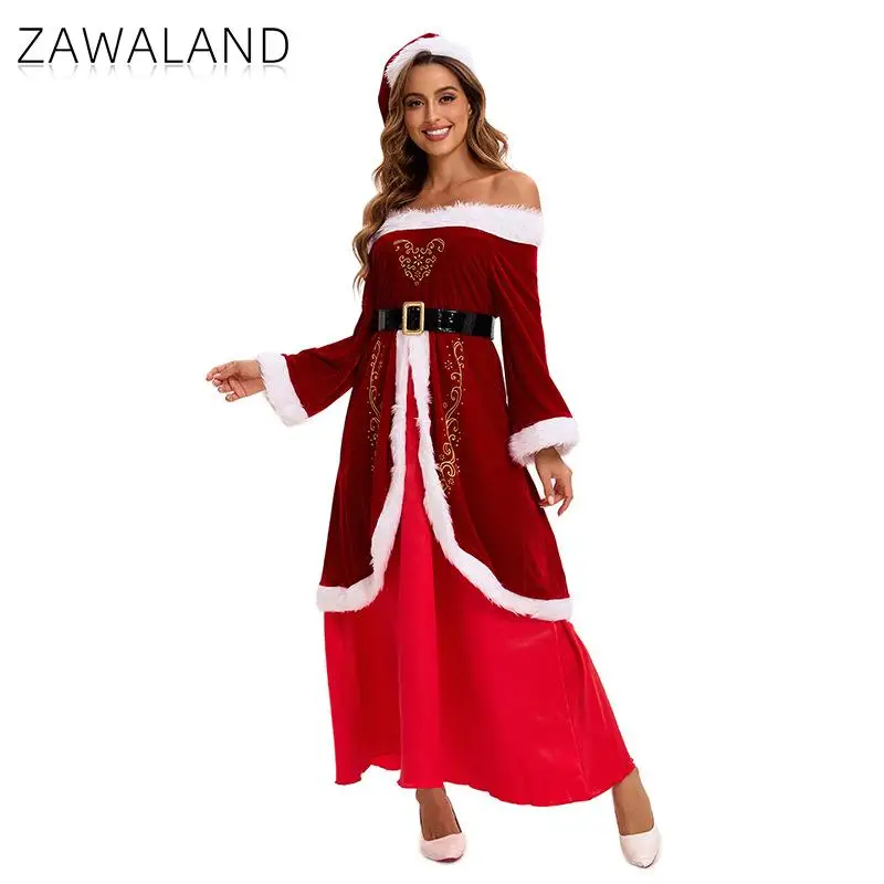 Zawaland Cosplay Santa Claus Set Christmas Girls Gowon Christmas Cosplay Costume Women Dress Festival Party Suit Adult Clothes