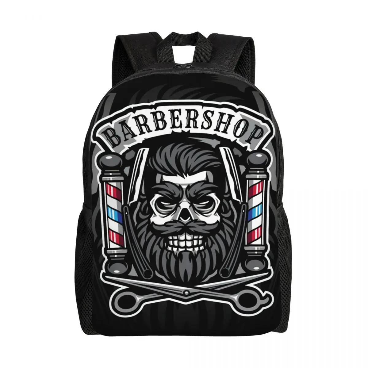 

Skull Babershop Logo Backpack for Women Men Waterproof School College Barber Shop Bag Print Bookbag