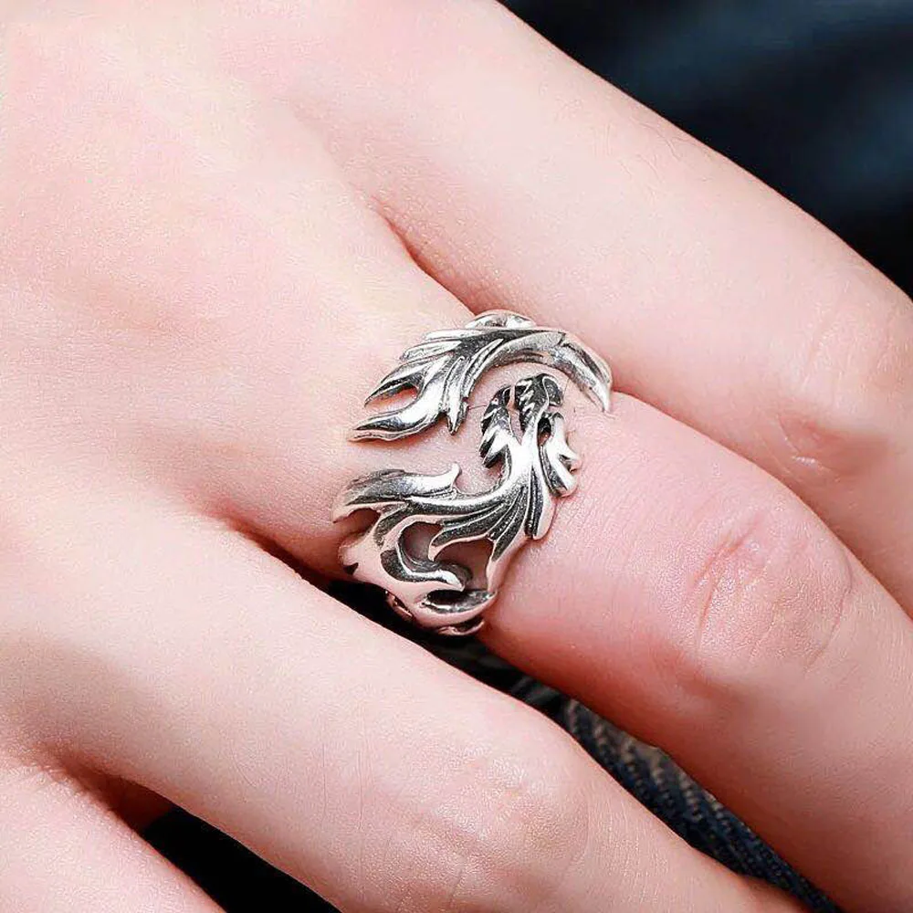 8/9/10/11/12/13 Stainless Steel Men Women Ring Hollow Flying Dragon Waterproof Finger Jewelry Male Birthday Gift Drop Shipping