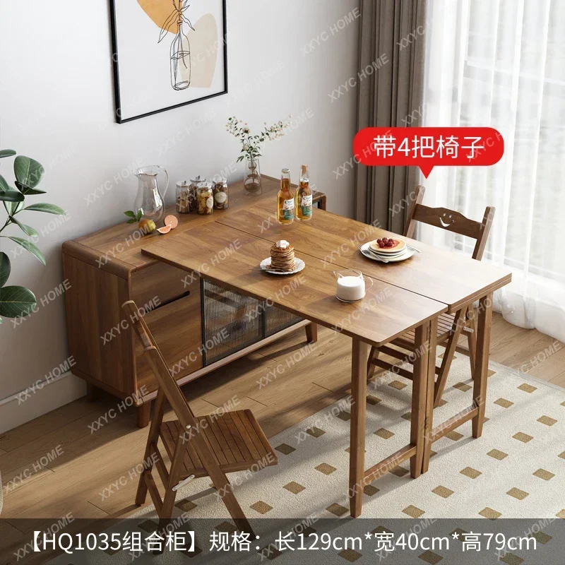 Solid Wood Folding Dining Table Sideboard Cabinet Integrated Home Wall Storage Cabinet Retractable Dining Table