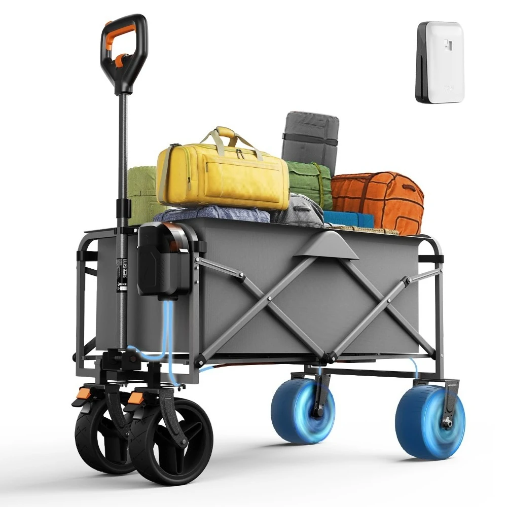 

Electric Folding Utility Wagon Cart, All-Terrain Portable Powered Wagon with Dual Motors, Removable Battery, Customized