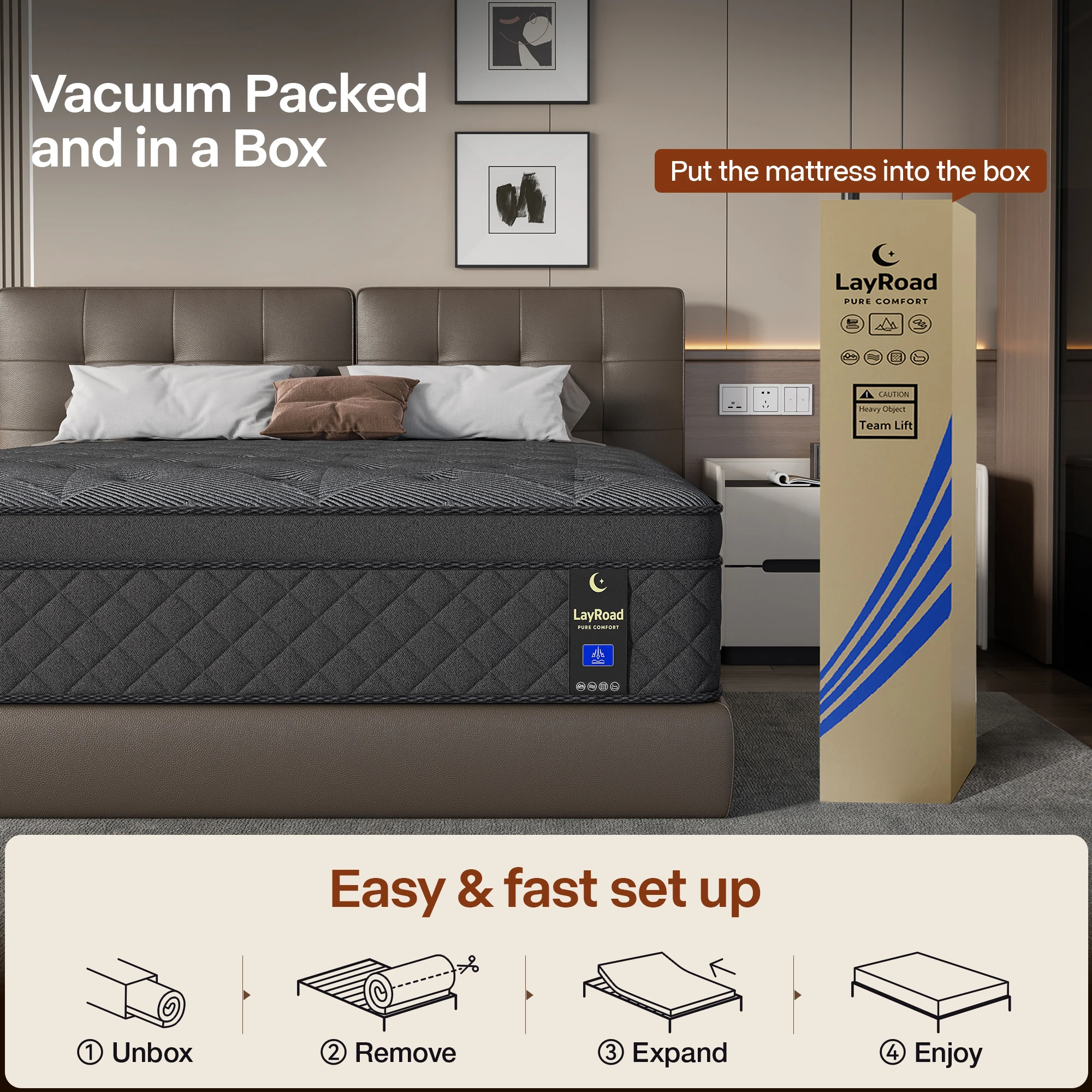 LayRoad 12/14-Inch Memory Foam Spring Mattress Single/Double/Queen/King Sizes Boxed Mattress Medium Firmness Pressure Relief image 5