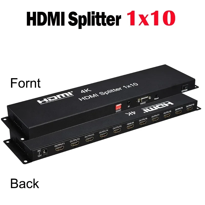 4K HDMI Splitter 1x10 Video Distributor Konverter 1 in 10 Out Multi Screen Display Spiegel für PS4 Kamera Laptop PC zu TV Monitor