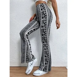 Women Vintage Printed Casual Trousers Stretchy Slim Flared Pants High Waist Sexy Fashion Loose Wide Leg Flare Pants Female