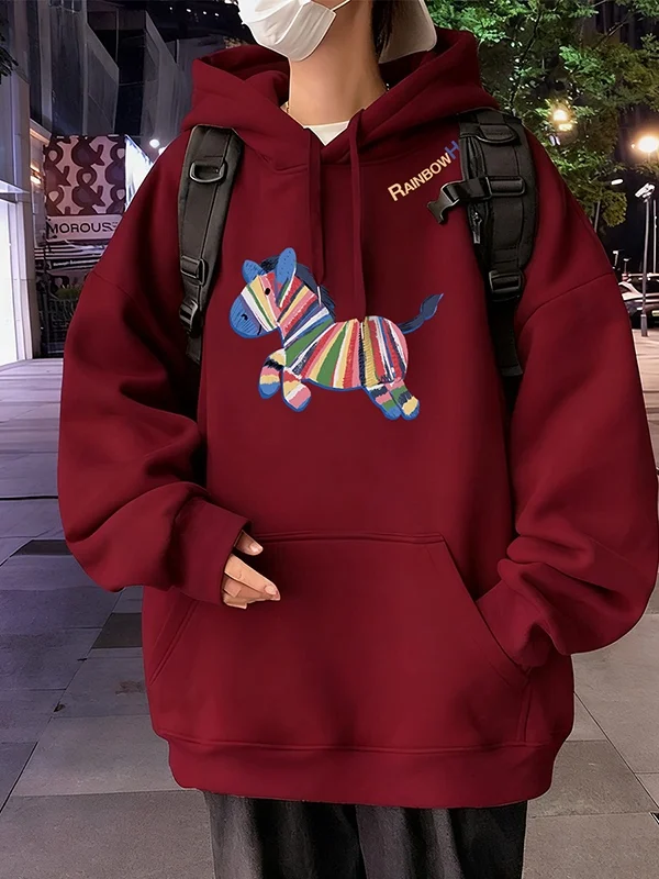 Sudadera con capucha de talla grande con forro de Fce para mujer, sudadera larga con estampado de invierno Jaet coreano Sle