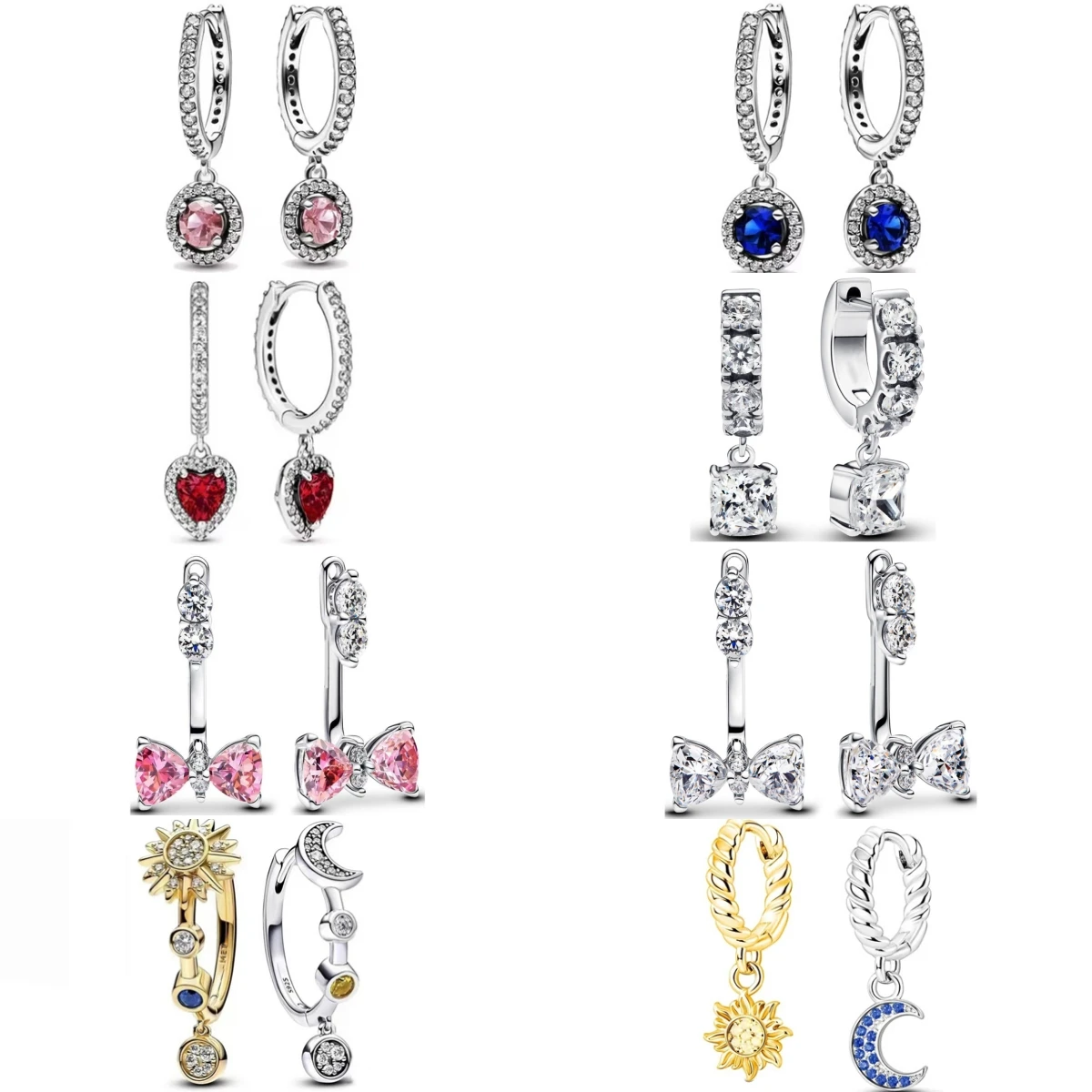 Double Hoop Bow Sun Moon Fit Original Charms Diy Fine Jewelry Gift For Women Making Accessories 925 Silver Earrings