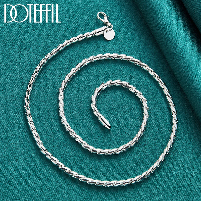 DOTEFFIL 2pcs 925 Sterling Silver 4mm Snake Chain Necklace Bracelet Sets For Women Man Wedding Engagement Party Jewelry Gift