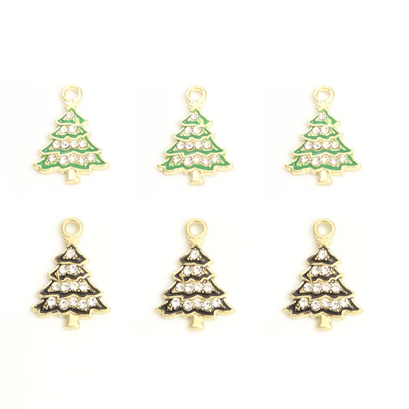 10pcs Christmas Tree Enamel Charm Cute Pine Tree Alloy Crystal Pendant For Jewelry DIY Making Findings 2023 Christmas Decoration