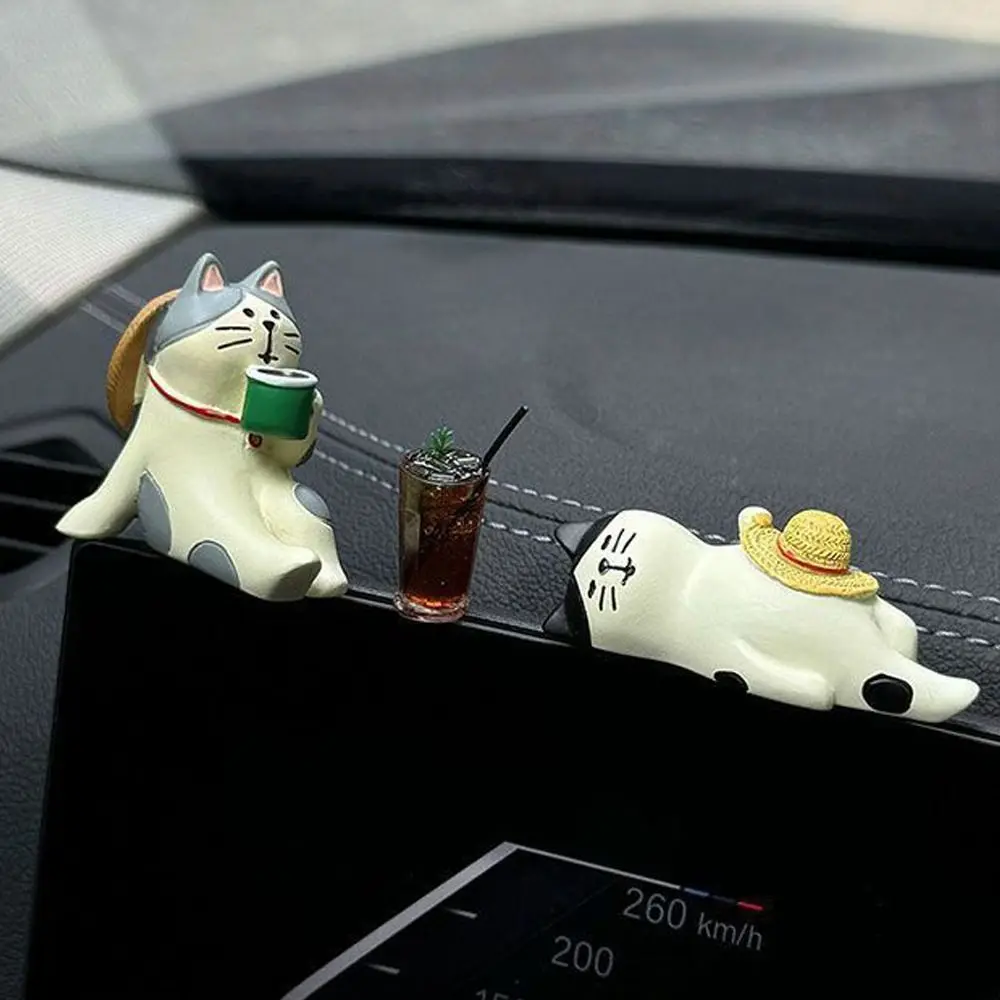 

New Cute Car Interior Decoration Cartoon Cat Creative Auto Dashboard Ornaments Miniature Cat and Coffee Car Accessories