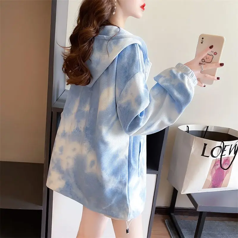 New Tie-dye Jacket Thin Sweatshirt Women High-end Mid-length Jacket Trendy