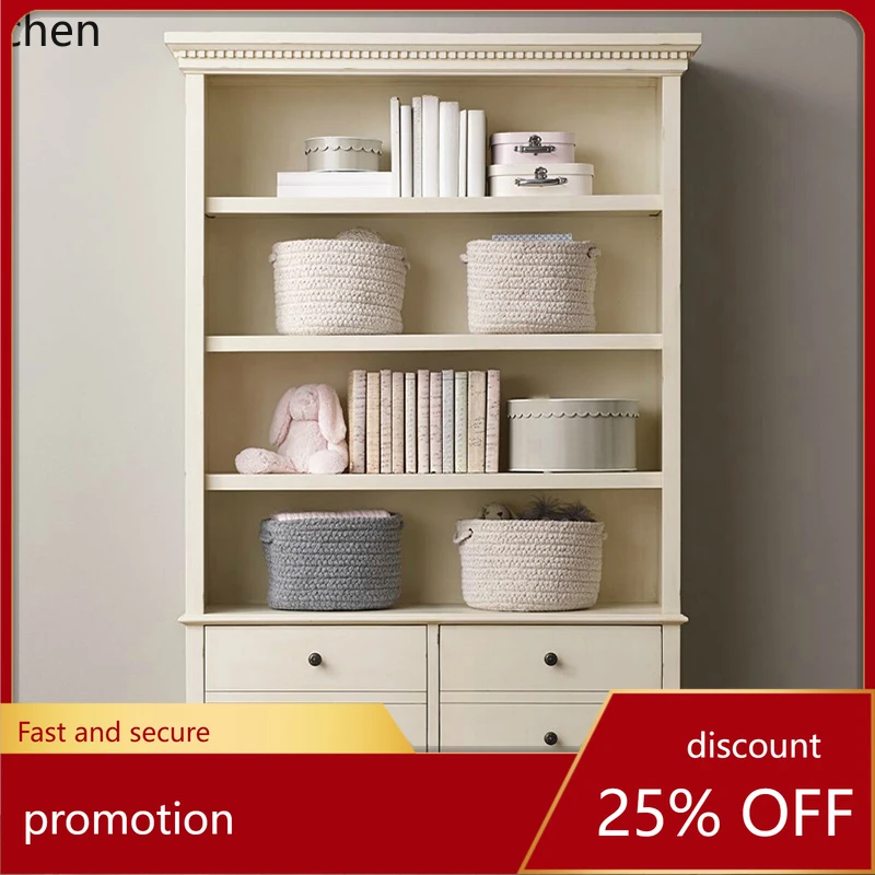 

CZ Solid Wood Bookcase Small Unit Study Bookcase Living Room Display Shelf Ivory White Locker