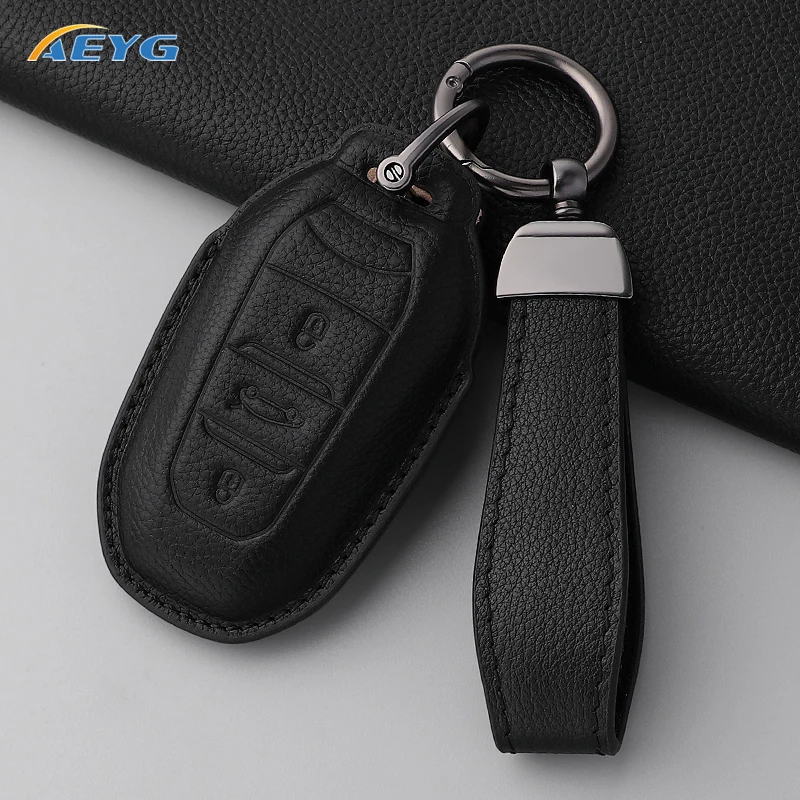 leather Car Key Case Cover Shell Fob Holder For Peugeot 308 408 508 2008 3008 4008 5008 For Citroen C4 C6 C3-XR Accessories