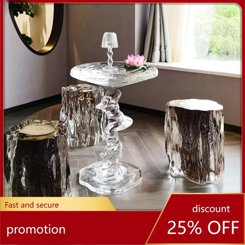 solid wood pier log weathered tree stump transparent resin villa courtyard tea room table stool