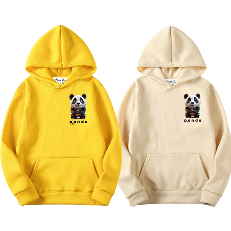 

Cute Panda Printing Women Men Hoodie Polyester Cool Cute Pullover Pockets Thin Loose Autumn Color Sweater