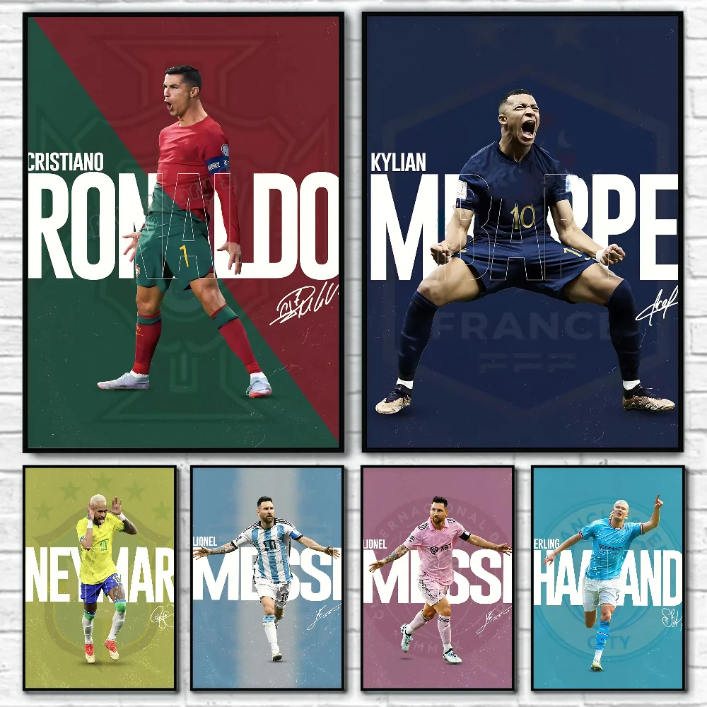 Póster de estrella de fútbol de jugador de fútbol de fama mundial, arte autoadhesivo, pegatina de papel impermeable, decoración de pared de habitación, cafetería, Bar, 1 ud.