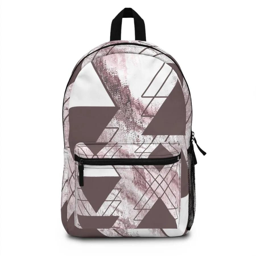 Backpack - Large Water-resistant Bag Mauve Rose And White Triangular Colorblock