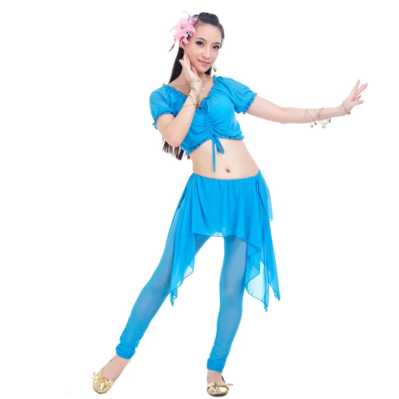 맞춤형 투명 레그 시닝 팬츠 세트 벨리댄스 의상 운동복 세트 허리 액세서리