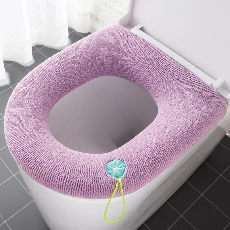 Winter Warm Toilet Seat Cover Mat Bathroom Toilet Pad Cushion with Handle Thicker Soft Washable Closestool Warmer Accessories