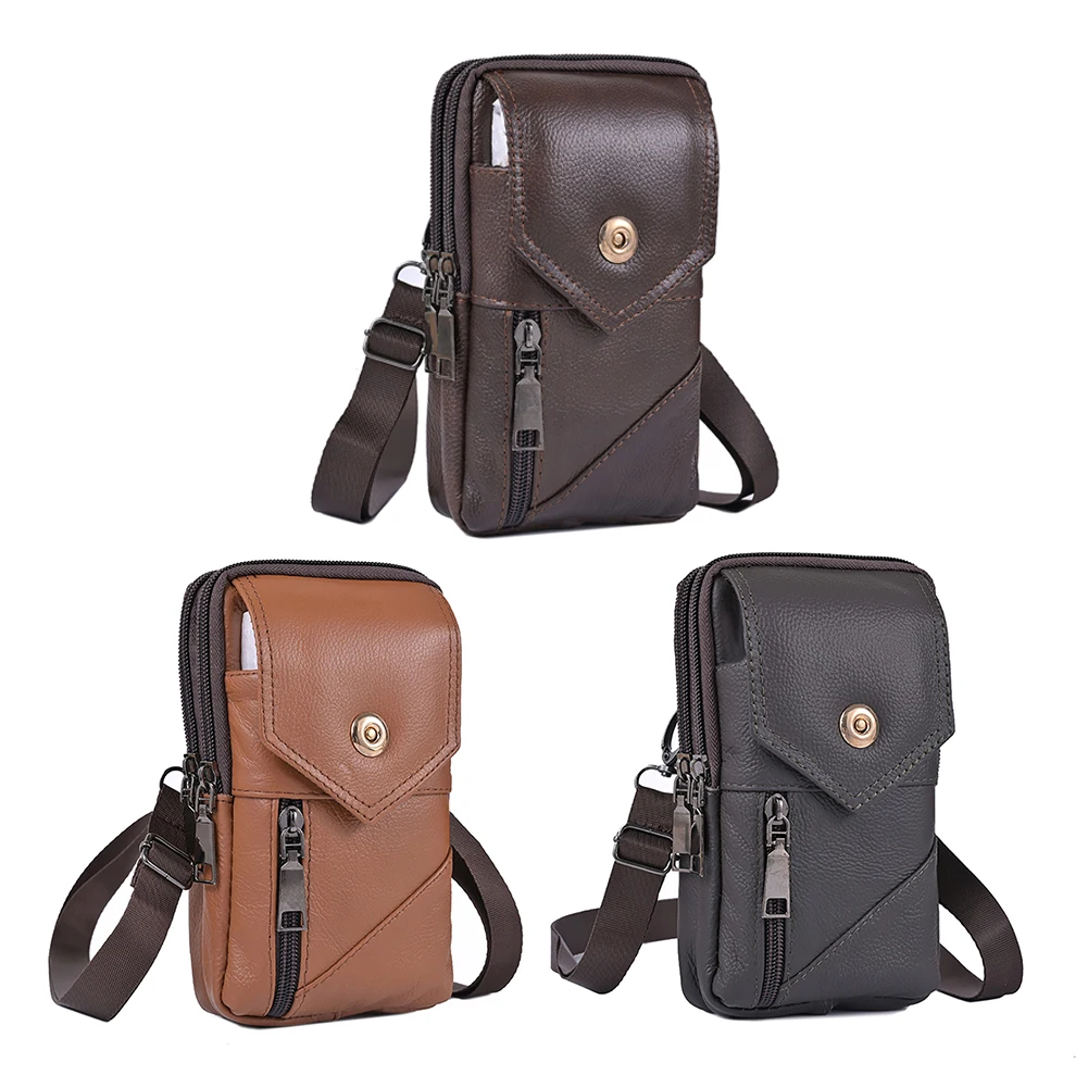 Men Stylish Crossbody Bag Waterproof Leather Vintage Waist Pouch Lightweight Coin Phone Purse Male Travel Outdoor Bag