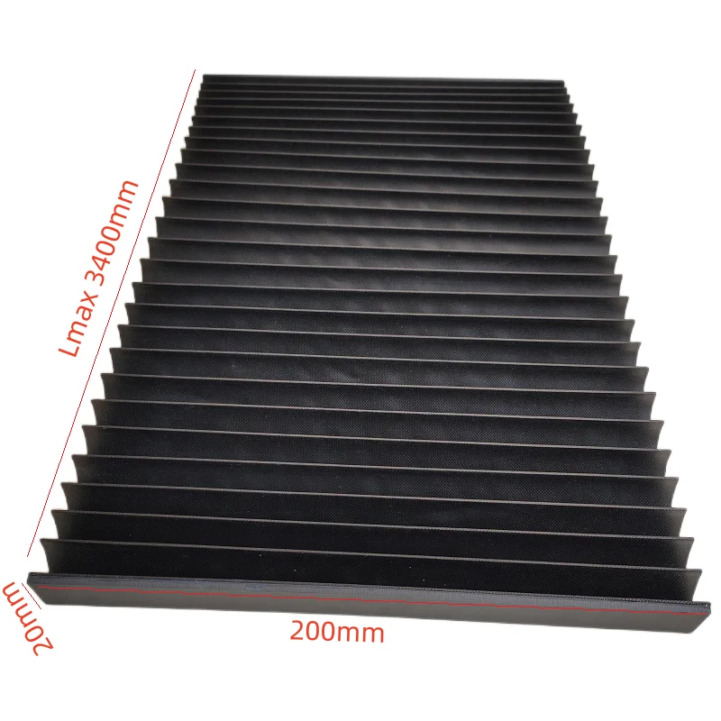 Flat accordion type bellows,protective cover,200mm x 20mm x Lmax 3400mm