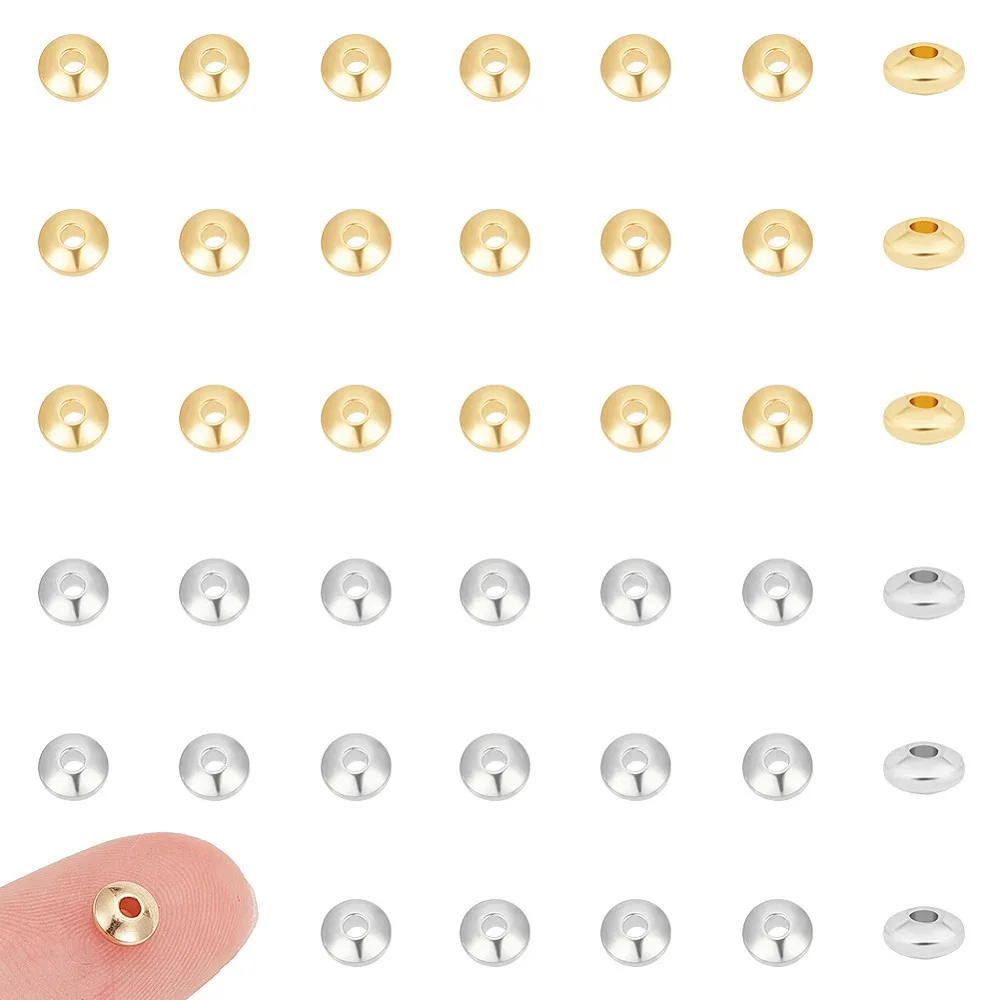 100Pcs 2 Colors 304 Stainless Steel Smooth Rondelle Beads Mixed Color 5x3mm Hole: 1.6mm 50pcs/color