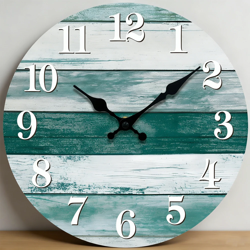 

Vintage Wood Wall Clock Green White Silent Non-Ticking Quartz Clock Rustic Farmhouse Decor for Living Room Bedroom Kitchen