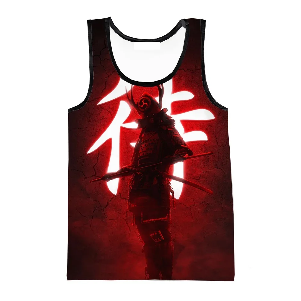 Japanese Samurai 3D Print Tank Tops Men's Casual Oversized Fitness Bodybuilding Vest Streetwear Gym Sleeveless Tops Men Clothing