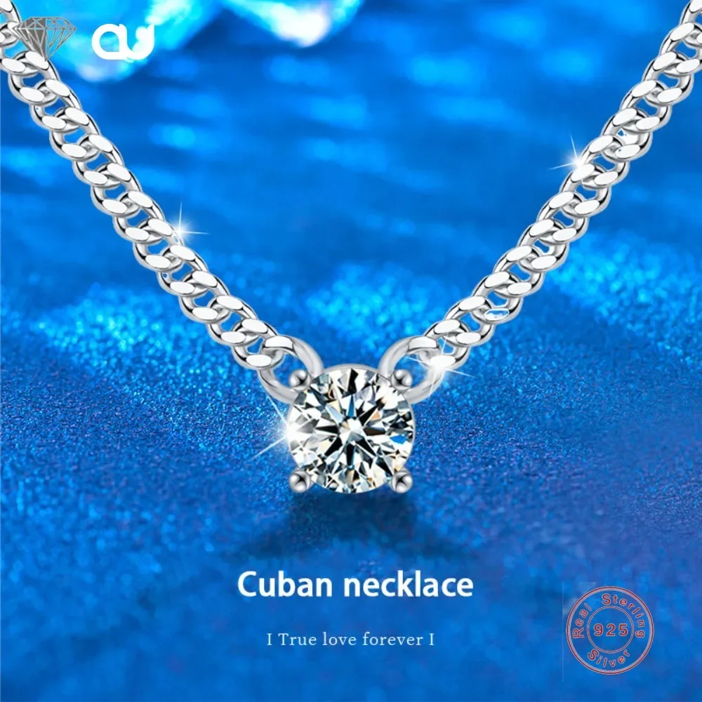 925 Sterling Silver Necklace for Women D Color Four Claws Moissanite Cuba Man Luxury Diamond Pendant Necklaces Fine Jewelry Gift